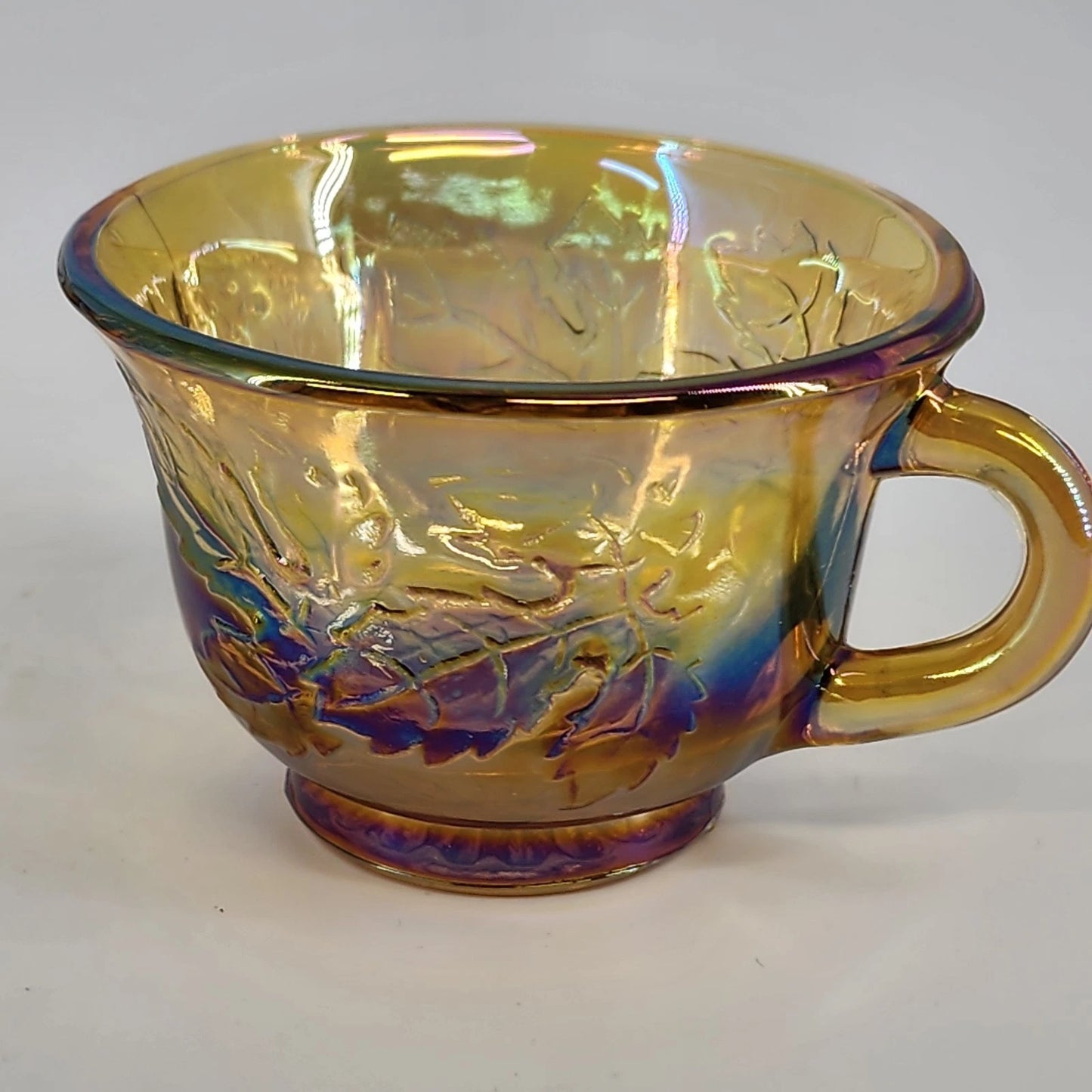 5 Harvest Grape Punch Cups Marigold Iridescent Indiana Glass Carnival Vintage