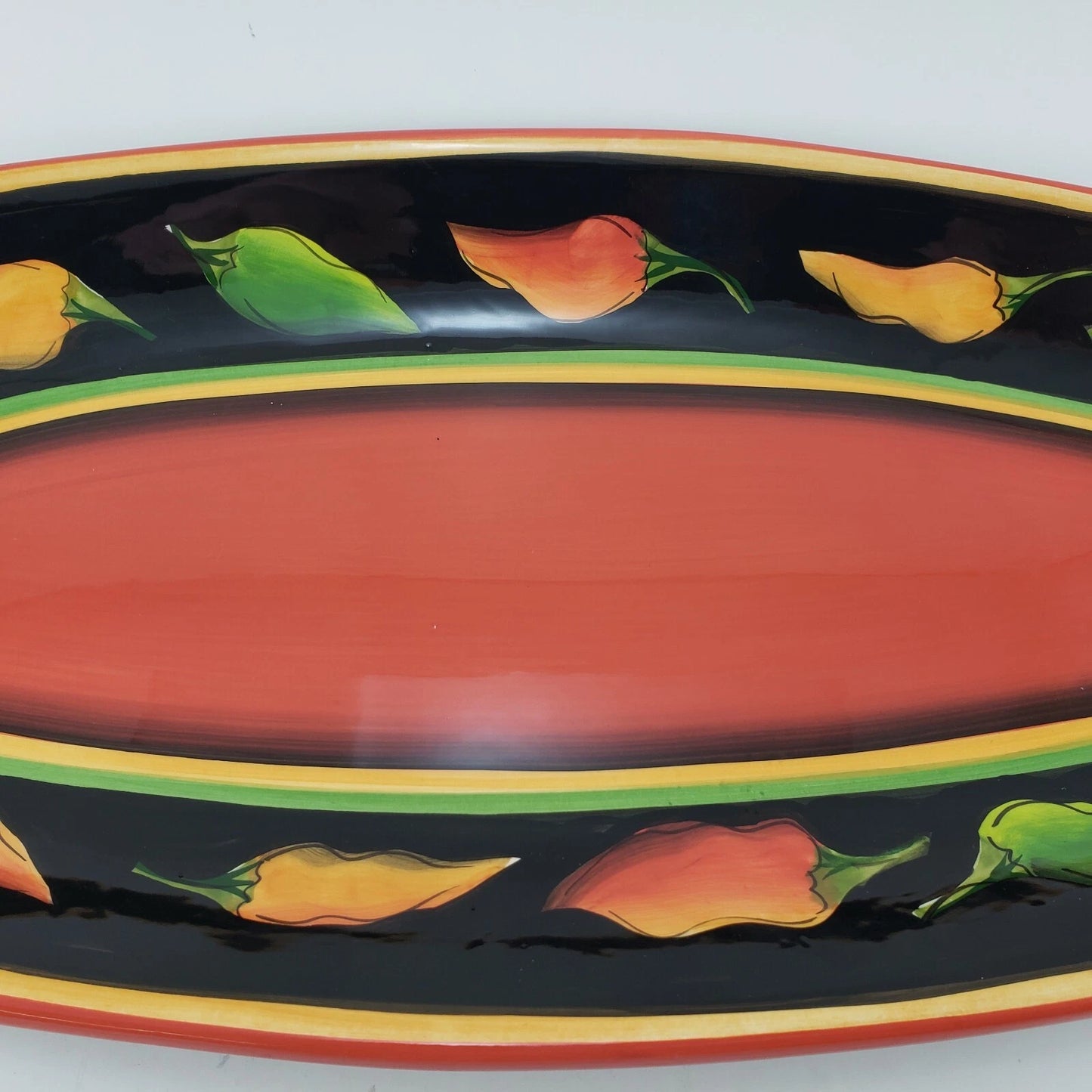 Clay Art StoneLite Jalapeño Oval Serving Platter Hand Painted Chili Peppers 19"