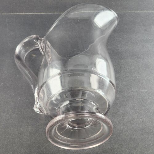 Heavy Crystal Manganese Glass Water Pitcher Fused Handle Design Footed Base Vtg