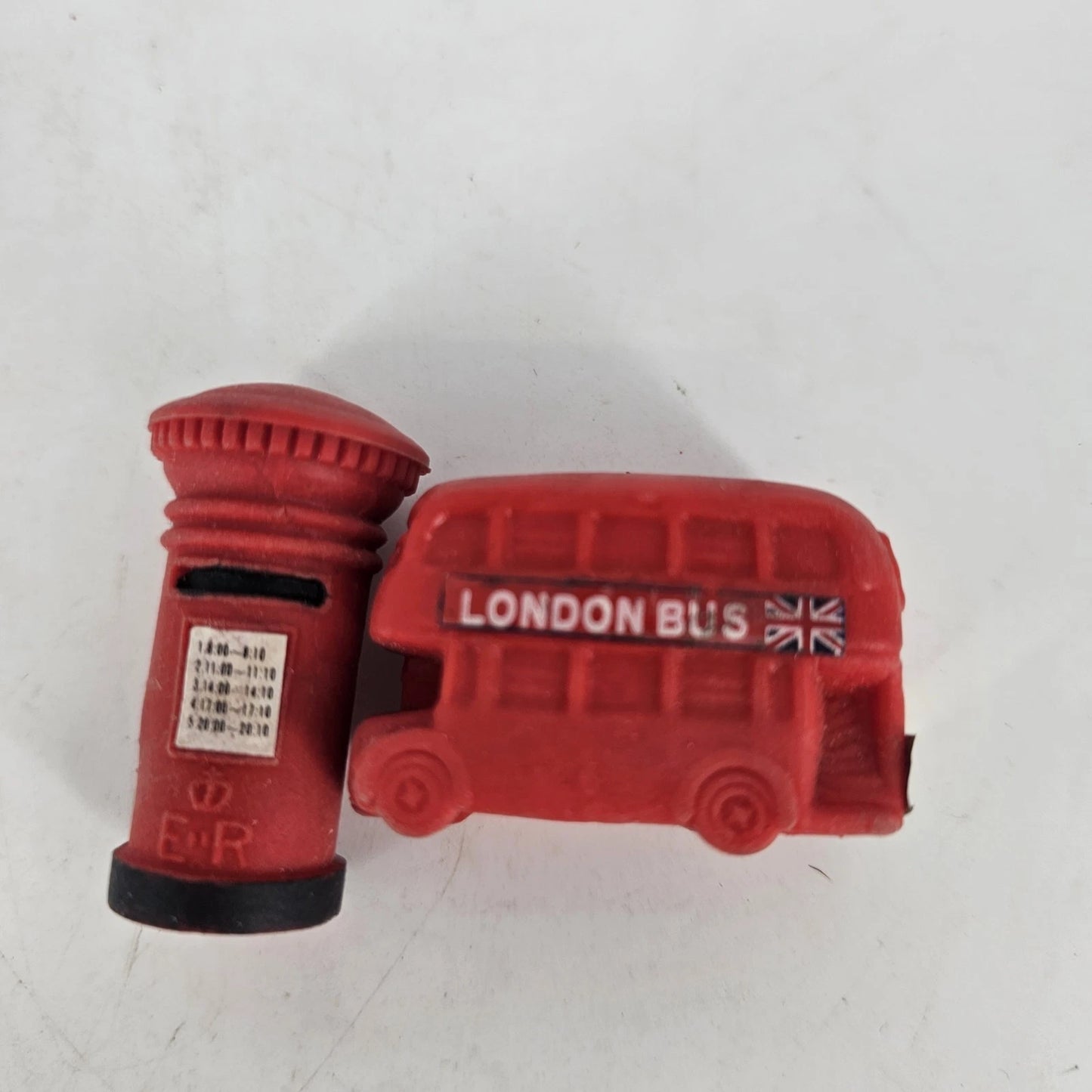London Bus Red Rubber Mini Toy Bus Stop Figurine England Souvenir Vintage