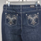 Earl Jean Women's Denim Jeans Dark Blue Bedazzled Rhinestone Pockets Inseam 31"