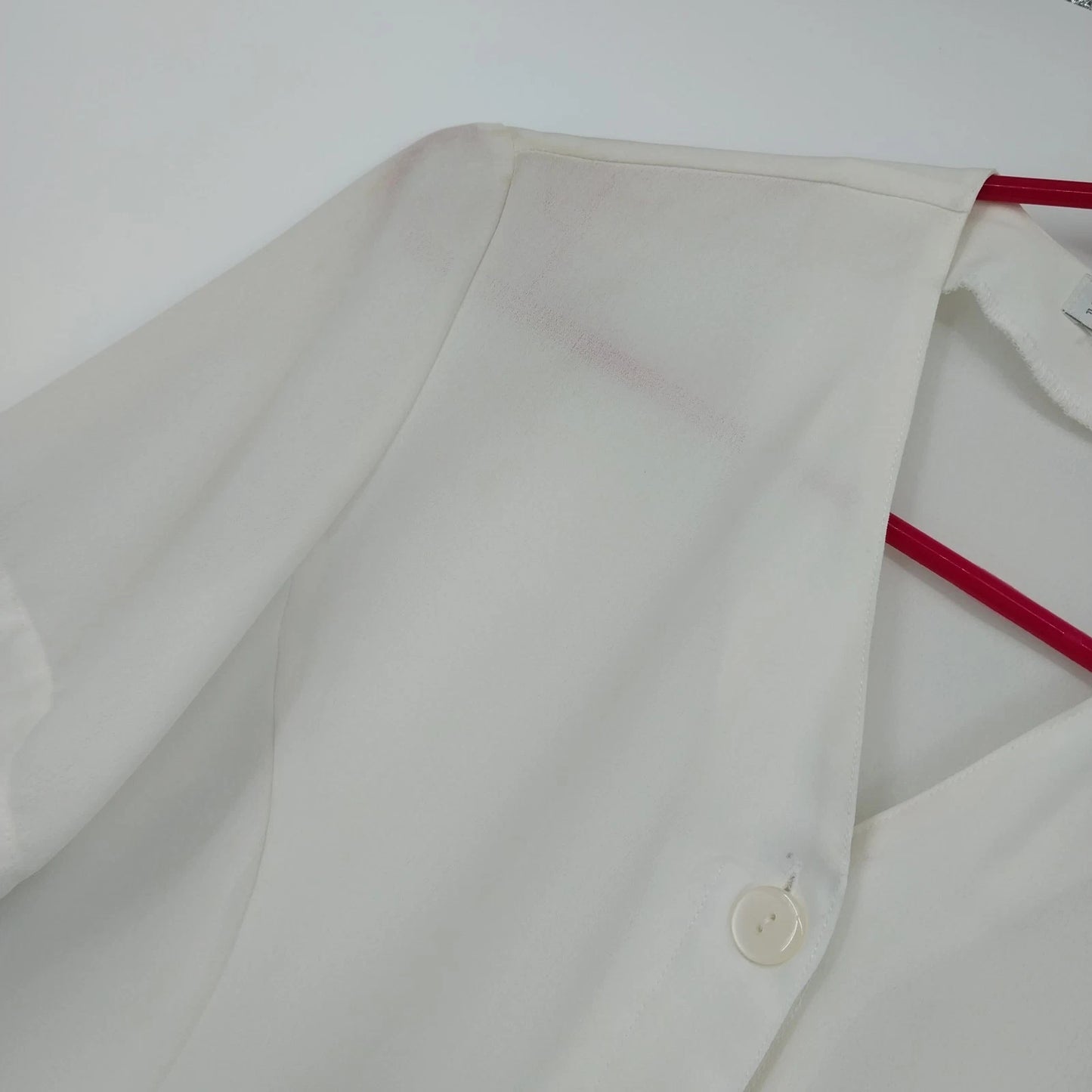 Liz Claiborne White Sheer Button Front Blouse Women's Small Short Sleeve Top