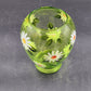 Daisy Green Swirl Glass Vase Hand Painted White Daisies Mid Century Style 7” Vtg
