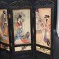 Chinese Mini Folding Tabletop Screen 4 Panel Double Sided Geisha Asian Decor Vtg
