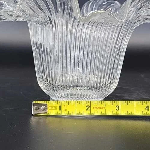 Holophane Ribbed Clear Glass Lamp Shade Ruffled Top 2.5" Fitter Vintage
