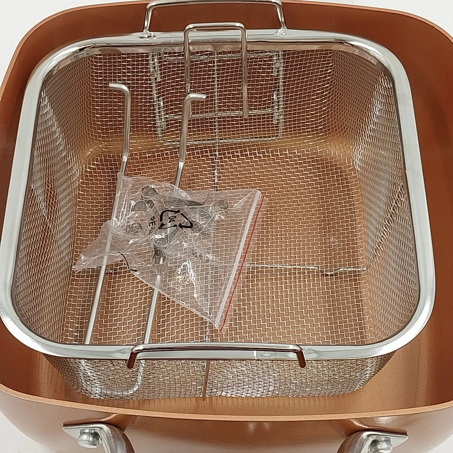 Copper Chef Deep Square Pan 9.5" Vent Lid 2 Handles and Frying Basket NOS