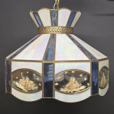 Blue and White Slag Stain Glass Hanging Tiffany Chandelier Single Socket Wired