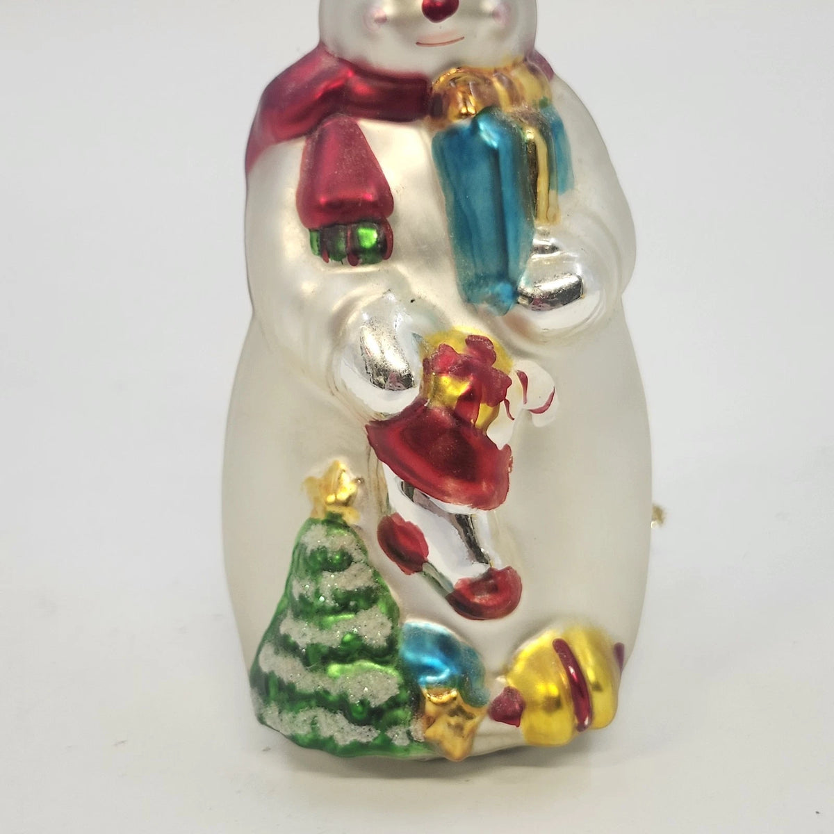 Northlight Snowman Glass Christmas Ornament 5" Hand Painted Gifts Scarf Tree Vtg