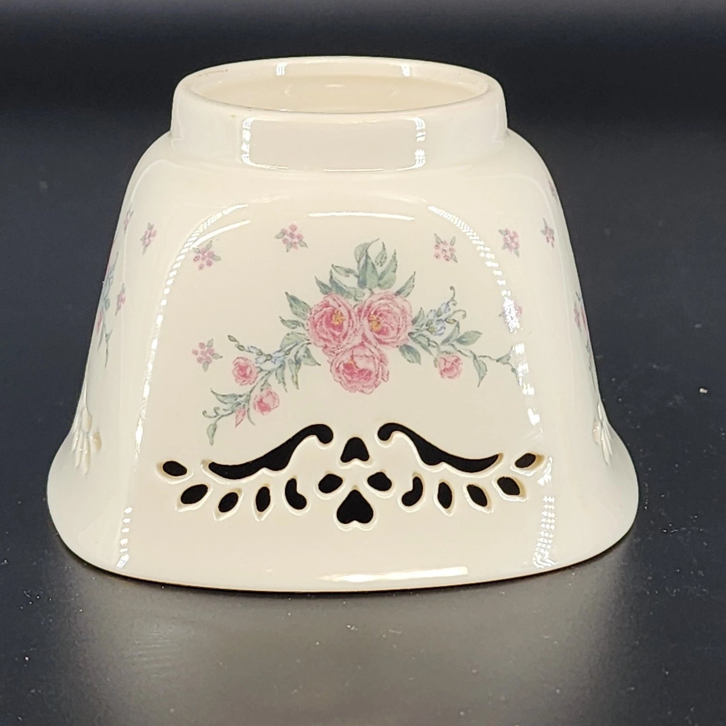 Lenox Petite Rose Trinket Bowl Cream Porcelain Lace Cut Out 24K Gold Trim 4.25"