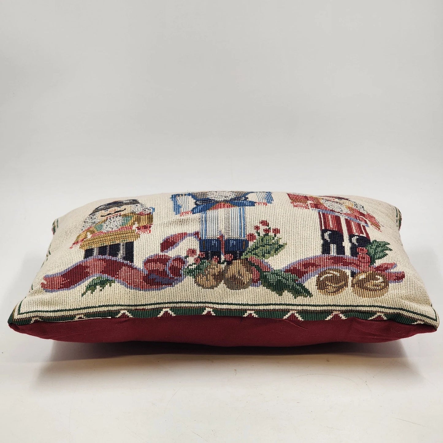 Christmas Nutcracker Soldiers Throw Pillow Tapestry Red Decor 15" x 11" Vtg USA