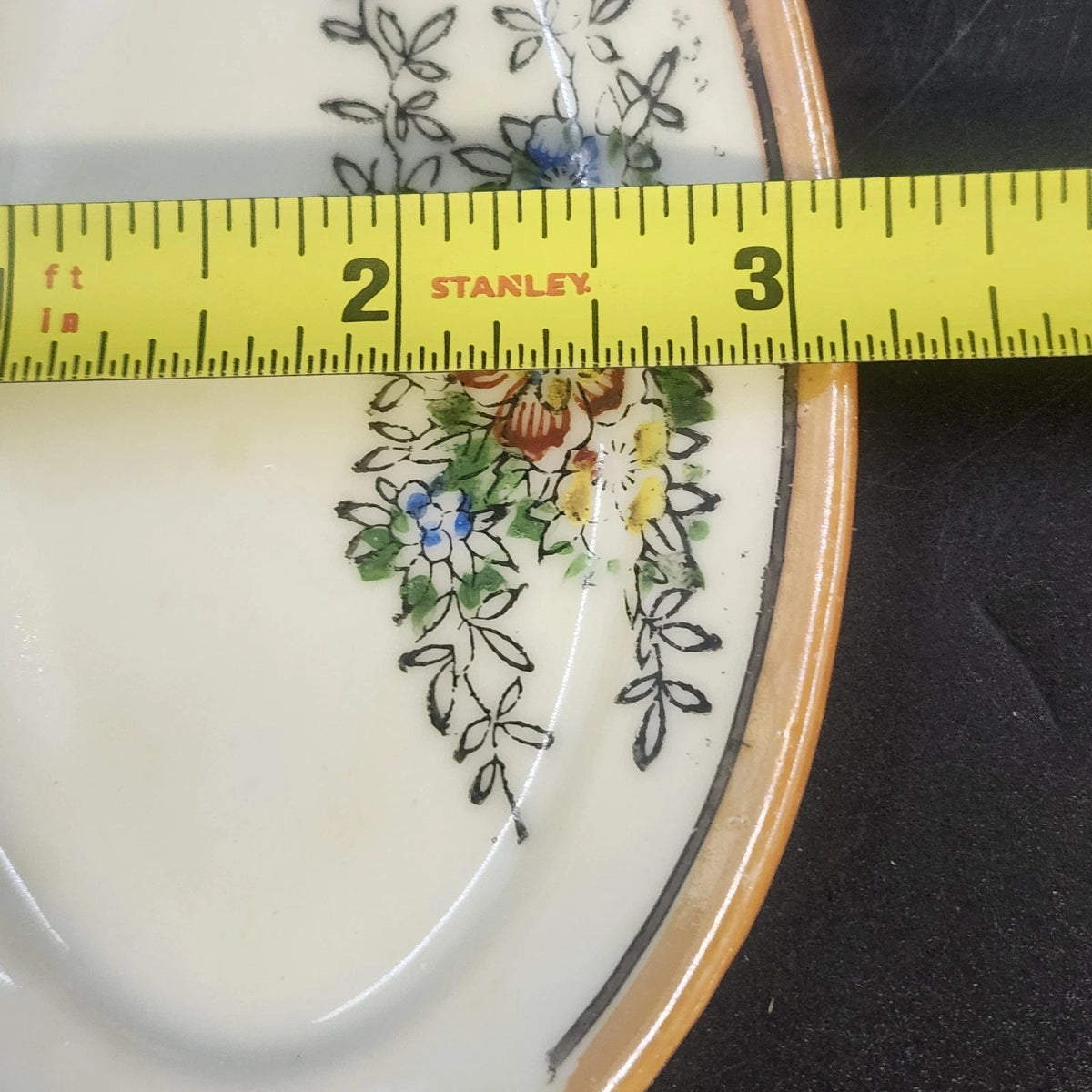 Porcelain Oval Serving Dish 5" Hand Painted Floral Orange Black Trim Japan