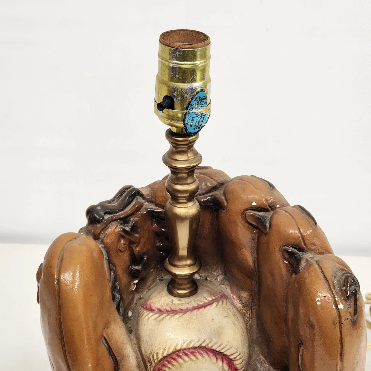 Chalk Table Lamp Brown Glove with Baseball 12" Vintage Sports 1970's No Shade
