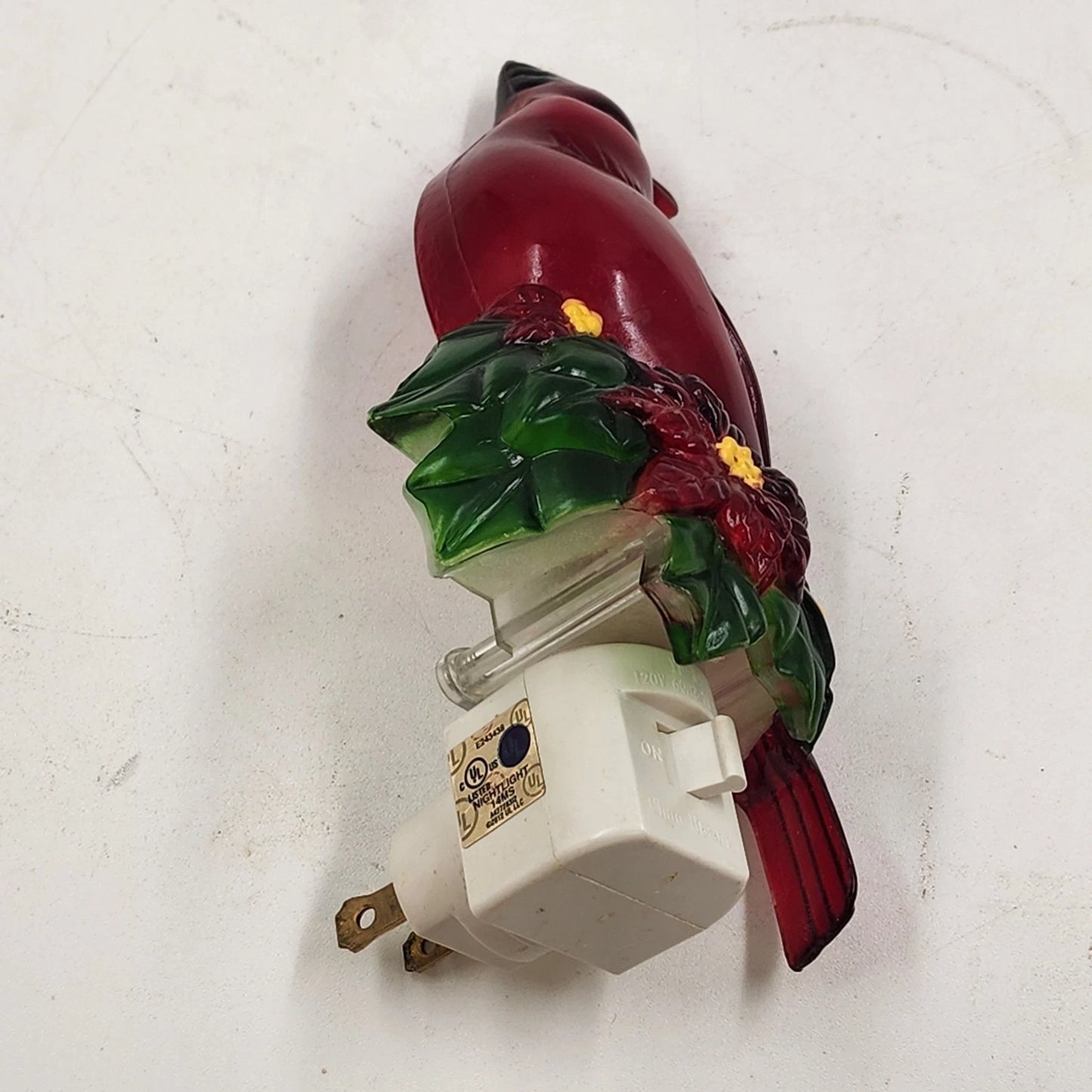 Red Cardinal Night Light Poinsettia Design Holiday Time C7 Bulb Outlet Mounted