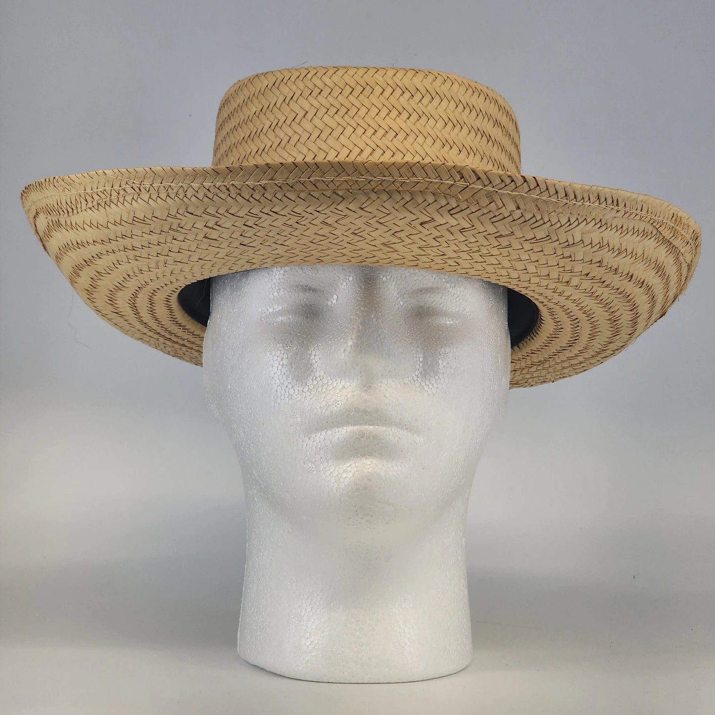 Sun Hat Straw Natural Woven Fedora Women’s Size Large Made in Mexico Wide Brim