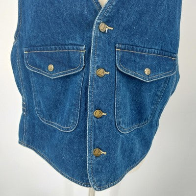 Liz Wear Denim Vest Size L 100% Cotton V-Neck Sleeveless Pockets Metal Buttons