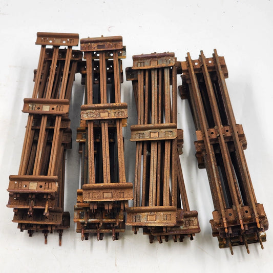16 Model Train Straight Track Sections O Gauge 10" Long Brown Ties Rusty Vintage