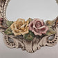 Large Capodimonte Porcelain Mirror Dresser Vanity Tray Roses Hour Glass Shape - Chipped Petal