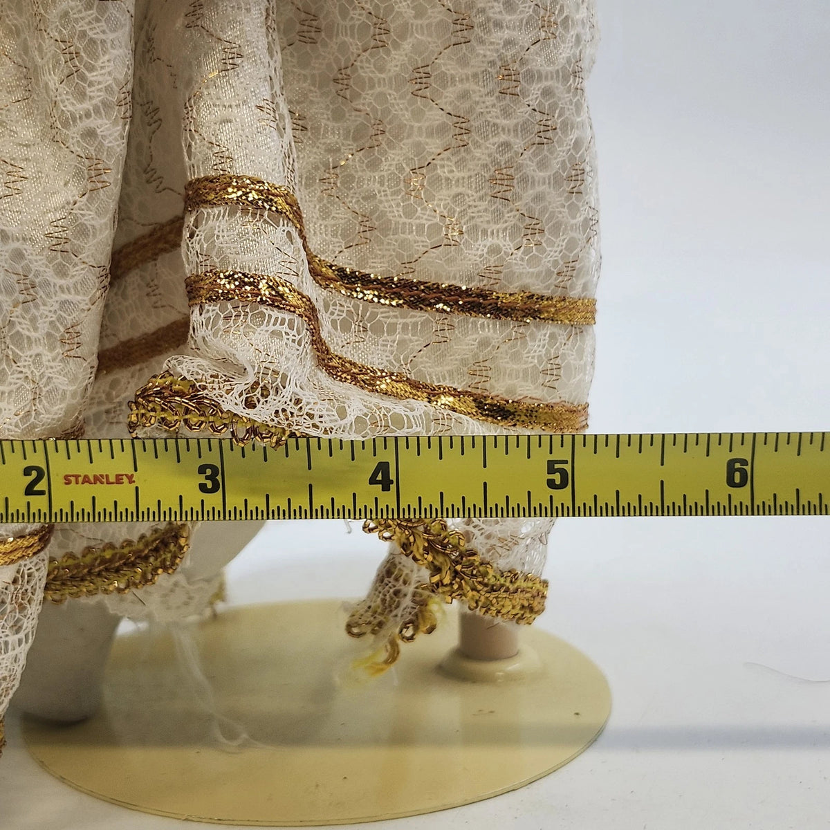 Porcelain Victorian Lady Doll Auburn Curls Cream Gold Dress 16" Vintage Taiwan