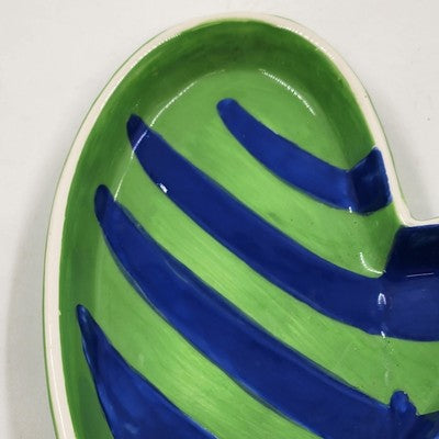 Holiday Home Green Blue Mitten Glove Trinket Dish Ceramic China 6"x1"