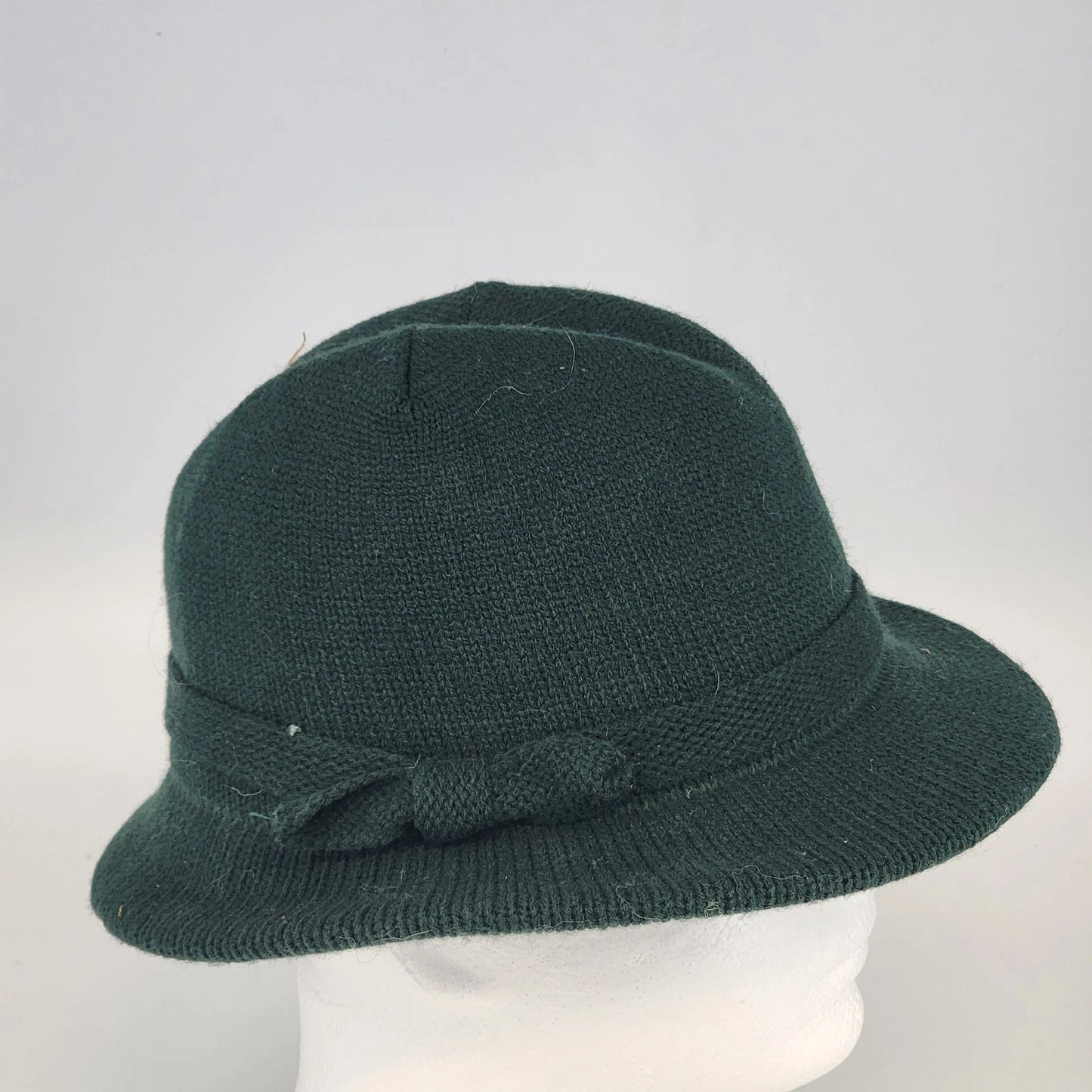 Amalgamated Knit Bowler Women’s Hat Green Wool Fedora Style with Hatpin One Size