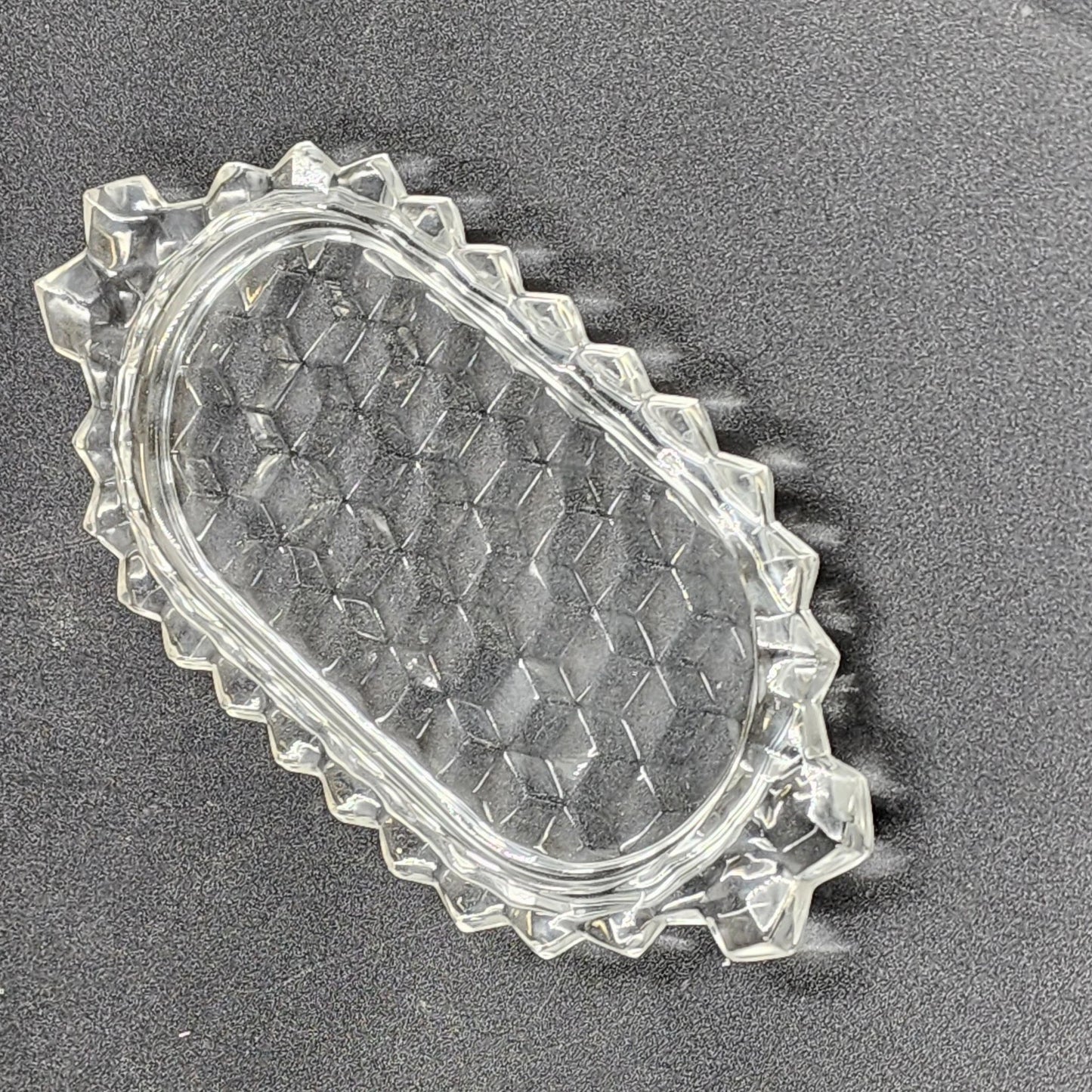 Fostoria Cubist Pattern American 3 Pc Set Clear Creamer Sugar Underplate Vintage