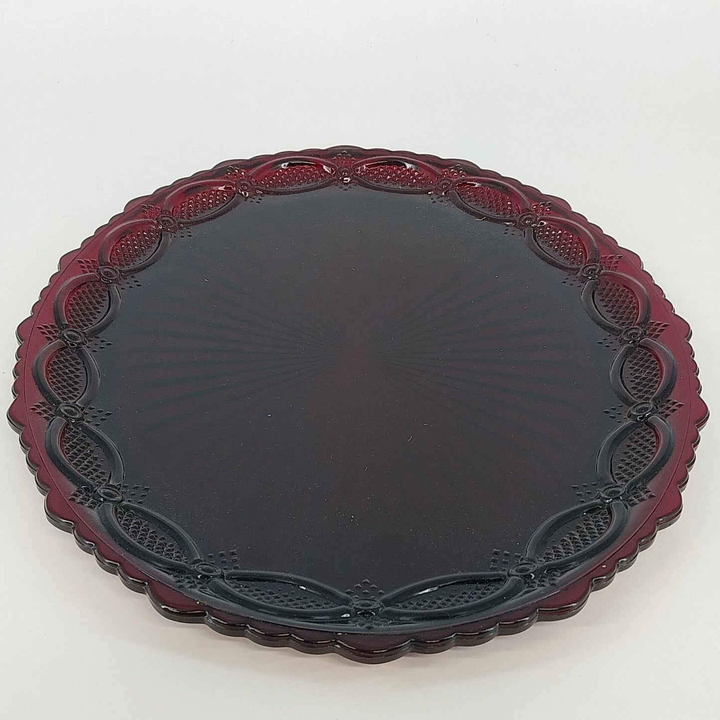 Avon Cape Cod Ruby Red Oval Serving Platter Roman Rosette 13.5" x 11" Vtg
