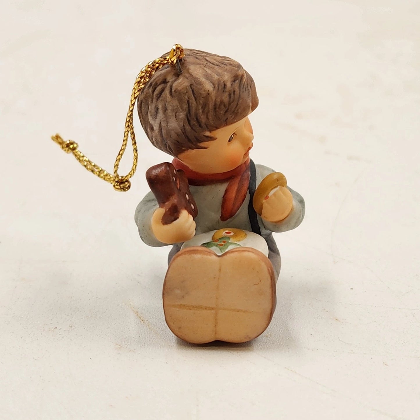 Berta Hummel CHRISTMAS TREATS Ornament 1999 Goebel Boy Dog Porcelain 1.75"