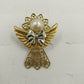 Gold Tone Angel Brooch & Lapel Pin Set Faux Pearl & Rhinestone Holiday Jewelry