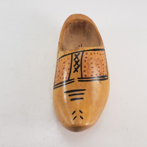 Vintage Varnished Hand Painted Single Dutch Wooden Shoe Marked Kids Size 13.5