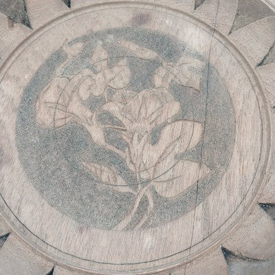 Natural Wood Round Plate Hand Carved Floral Wall Hanging Decor 11.75" Repaired