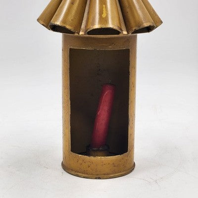 Italian Metal Lantern Taper Holder Vintage Amber Yellow Cone Rustic Candle Lamp