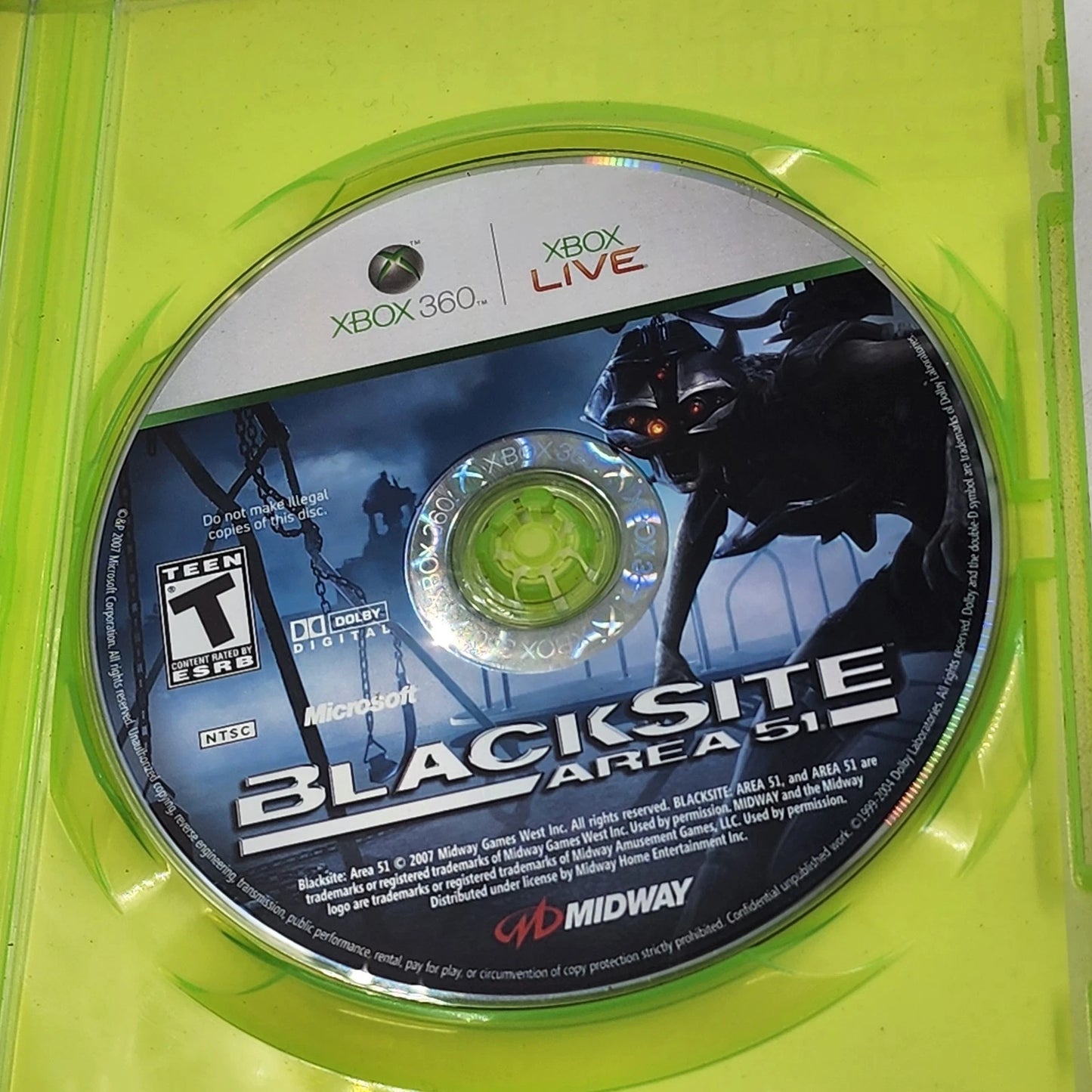 BlackSite Area 51 Xbox 360 2007 Video Game Midway Studios FPS Sci-Fi Shooter