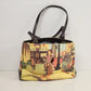 Artisan Canvas and Leather Tote Bag Lady on Boardwalk Graphic Art Purse Unique