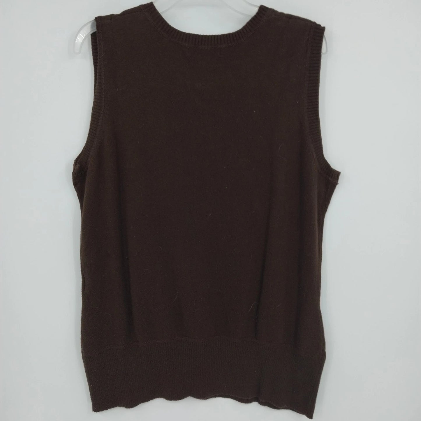 Cherokee Brown Sweater Vest Womens Large Sleeveless Crew Neck Cotton Blend