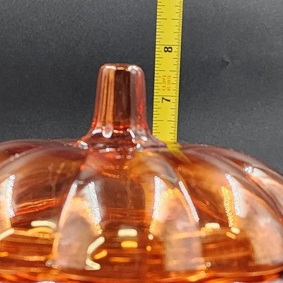 Orange Glass Pumpkin Shape Cookie Jar Candy Dish with Lid Anchor Hocking