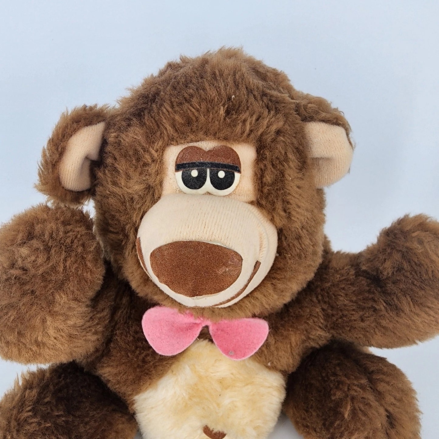 Brown Bear Plush Pink Bow 9" Stuffed Animal a Well-Made Toy Taiwan Vintage 1981