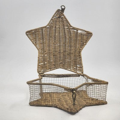Basket Box Storage 10"Star Shape Large Hanging Wicker Natural Wood Color Weaving
