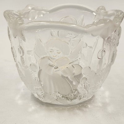 Mikasa Christmas Holiday Lights Candle Holder w Angels Crystal Frosted Glass 3"