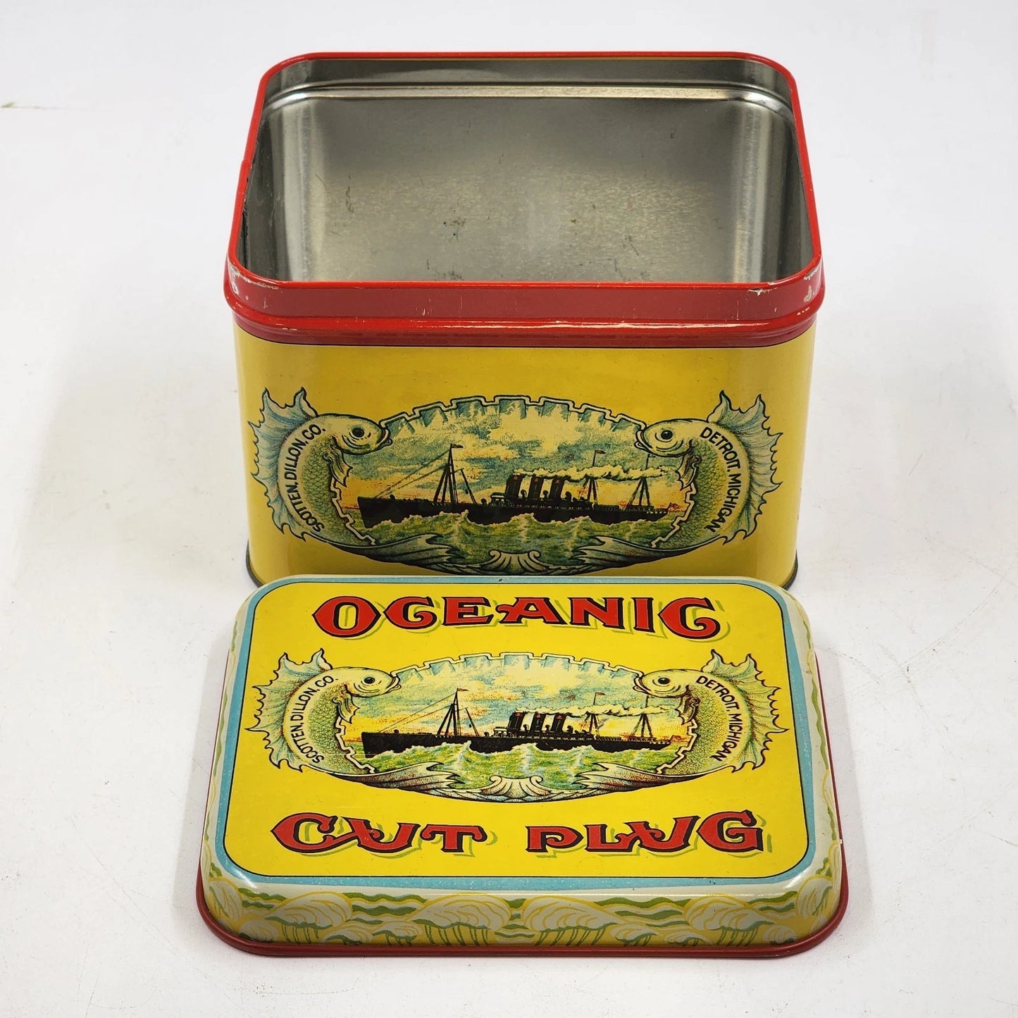 Advertising Tin Oceanic Cut Plug Tobacco by CheinCo 1880s Reproduction 1970s Vtg