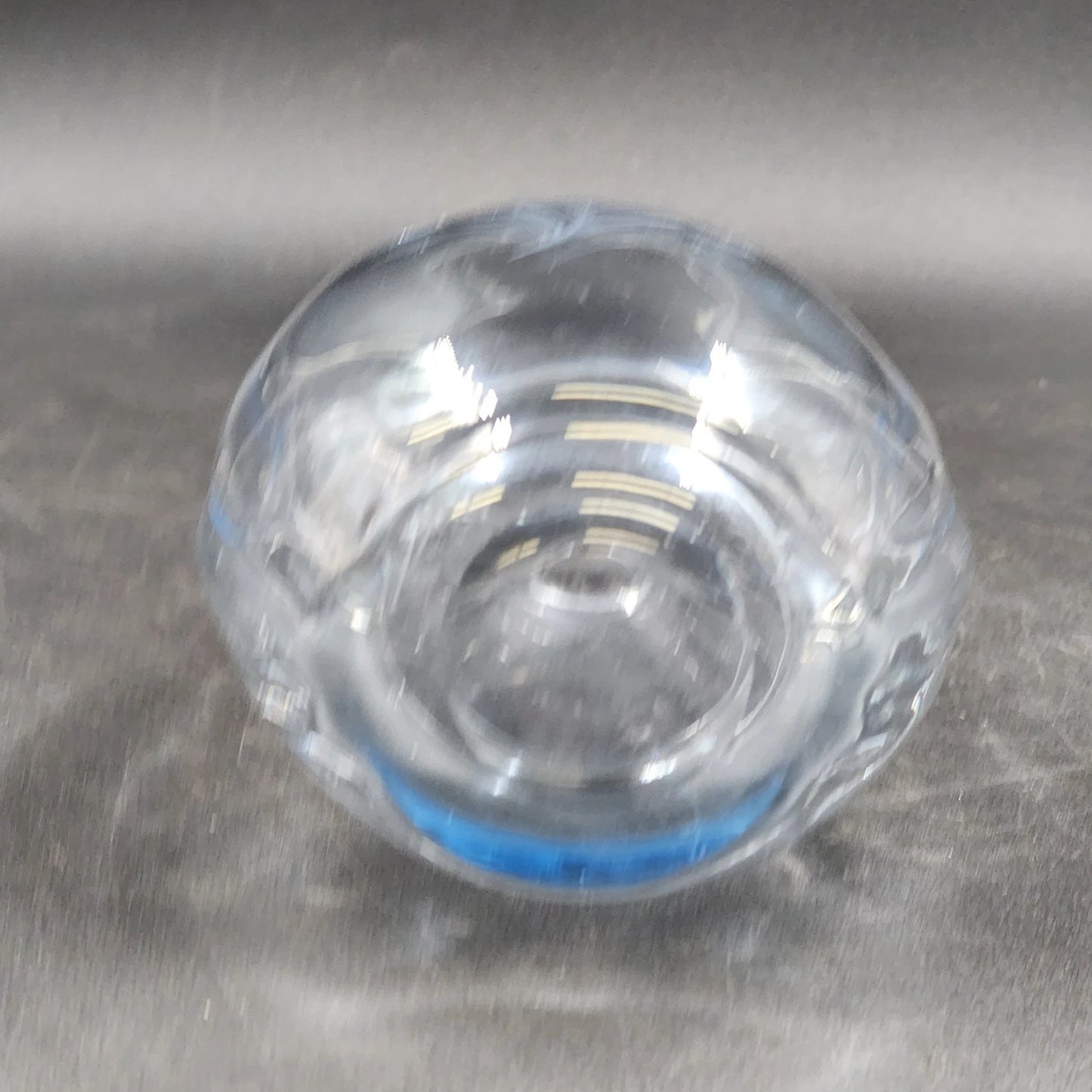 Hand Blown Blue Tint Glass Vase Etched Floral Scandinavian Swedish Oval 6.75″