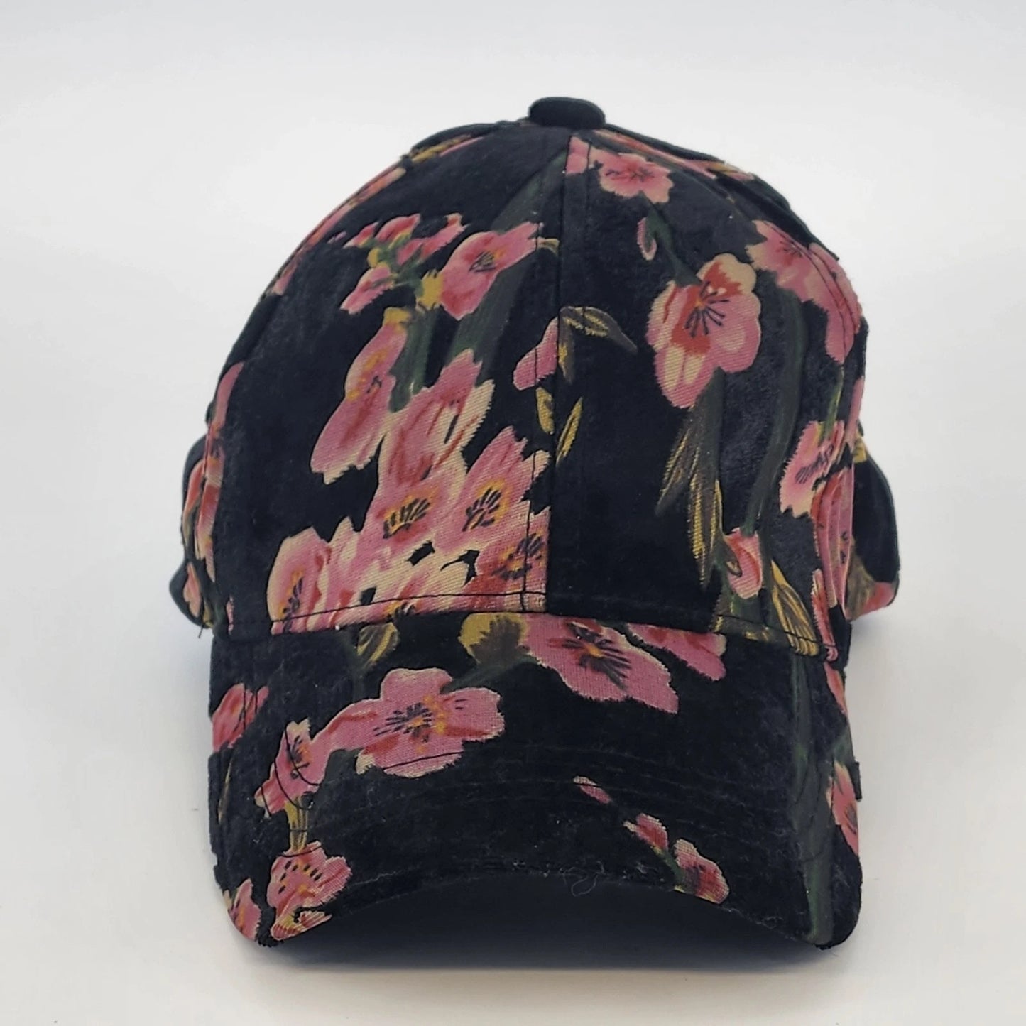 David and Young Baseball Cap Black Pink Floral Velour Soft Velvet Hat China