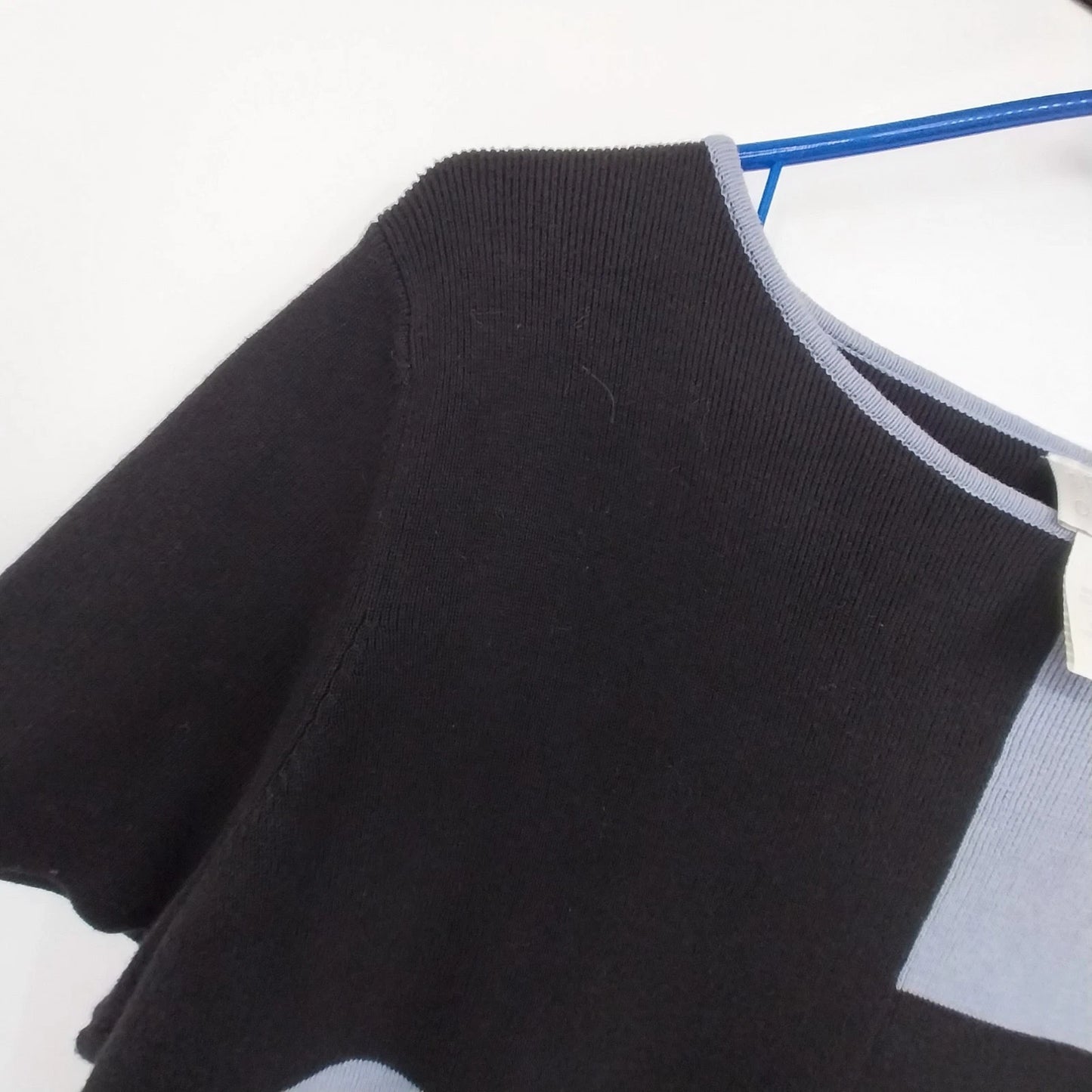 Designers Originals Color Block Top Women XL Black Blue Short Sleeve Cotton