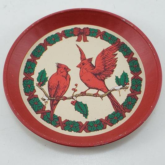 12 Vintage Artmark 2 Cardinal Red Birds and Holly Border Metal Coasters Red Rim