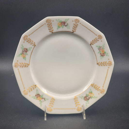 Vintage Tirschenreuth Bavaria Decagon Dinner Plate – Floral Motif with Intricate Gold Trim – 9.75" Fine Porcelain – Mid-Century Bavarian Elegance
