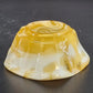 Akro Agate Caramel Slag Glass Bowl Scalloped Paneled Swirl