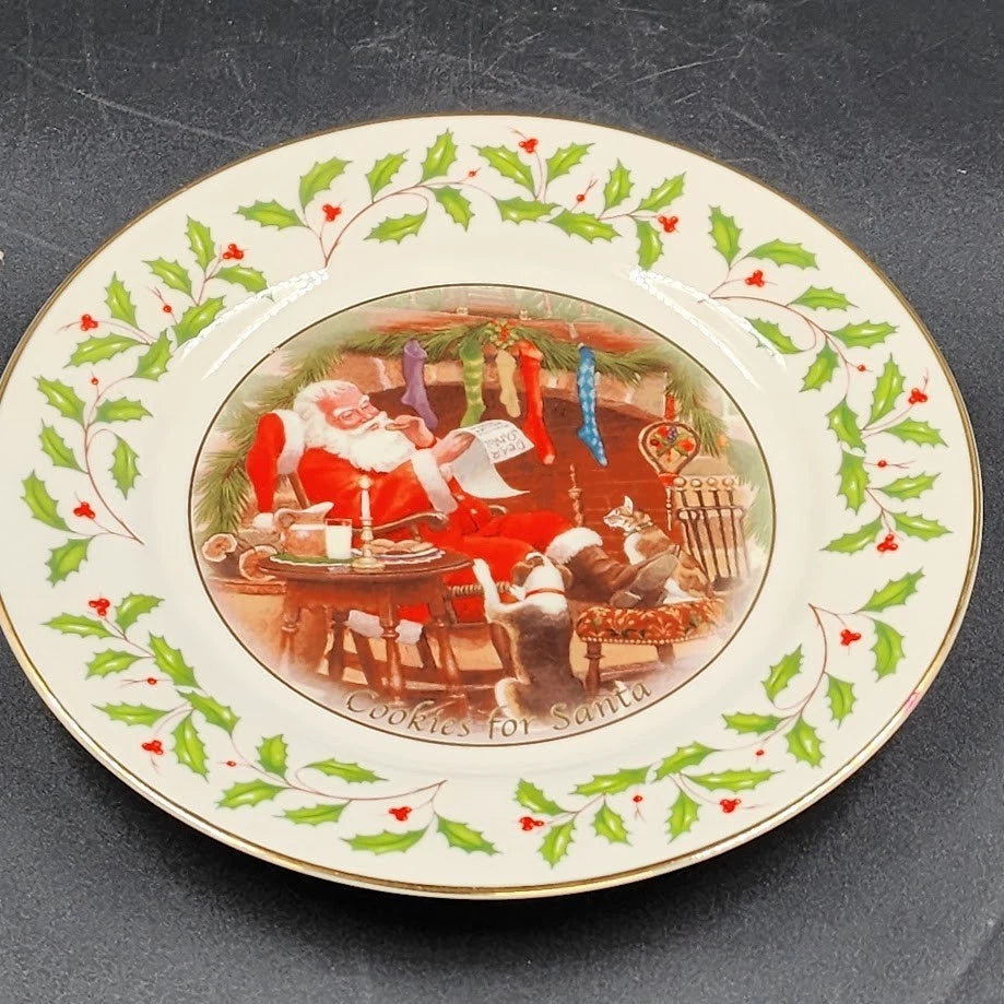 Lenox Holiday Cookie Plate Christmas Cookies for Santa Holly Berry Gold Rim 9.5"