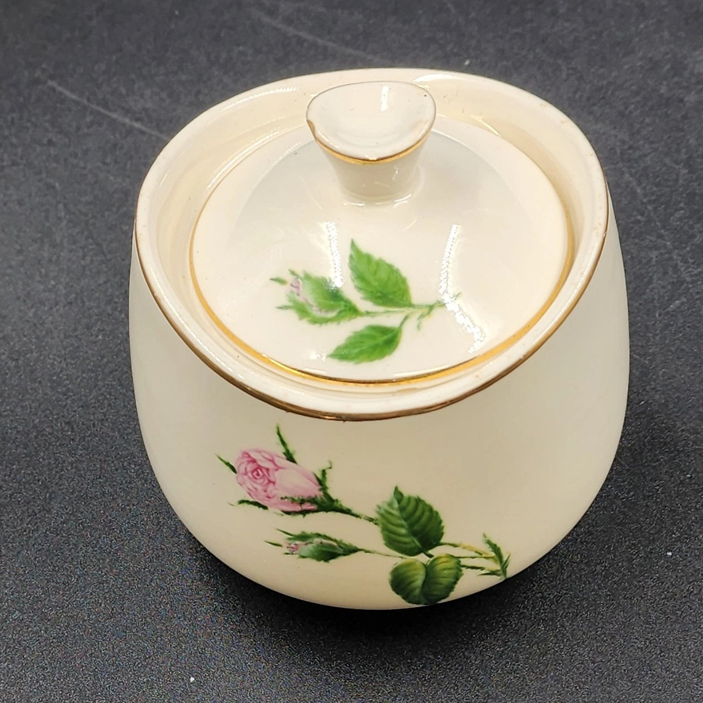 Porcelain China Creamer Sugar Bowl Set Pink Rose White China Floral Vintage USA
