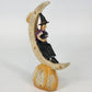 Halloween Witch w Broom & Cat on Crescent Moon Resin Figurine Jack O’ Lantern 9"