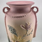 Magnolia Trophy Vase Hull Art Pottery 12.5" Matte Pink Flower Tassel Handle