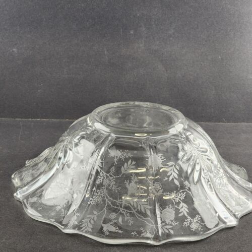 Flared Baroque 11.5" Clear Glass Bowl Fostoria Etched Chintz Pattern MCM Vintage